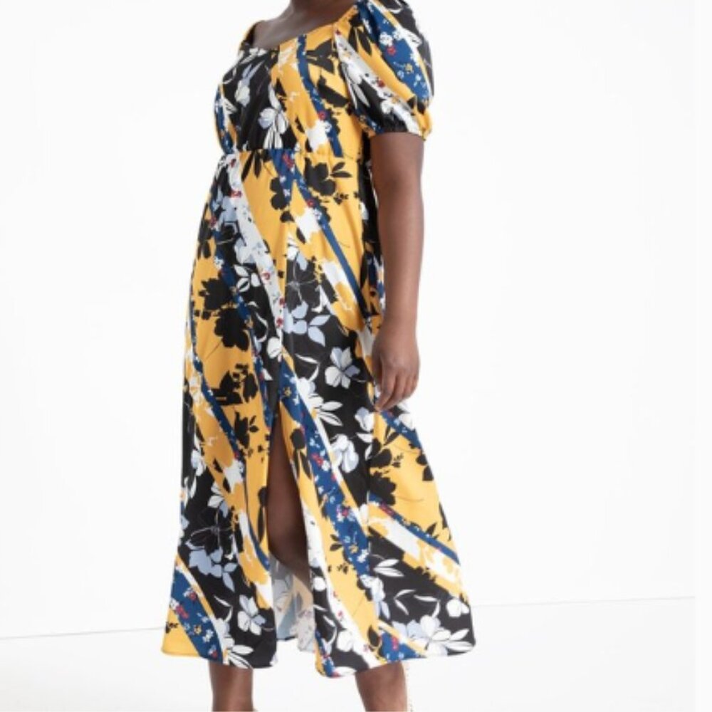Eloquii Botanical Print Stretch Satin Maxi Dress - size 22